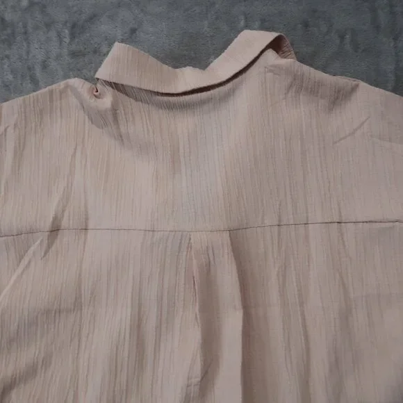 Zeagoo Shirt Womens L Cream Blouse Button Down Collared Short Sleeve Cuffed Hem - Picture 6 of 12